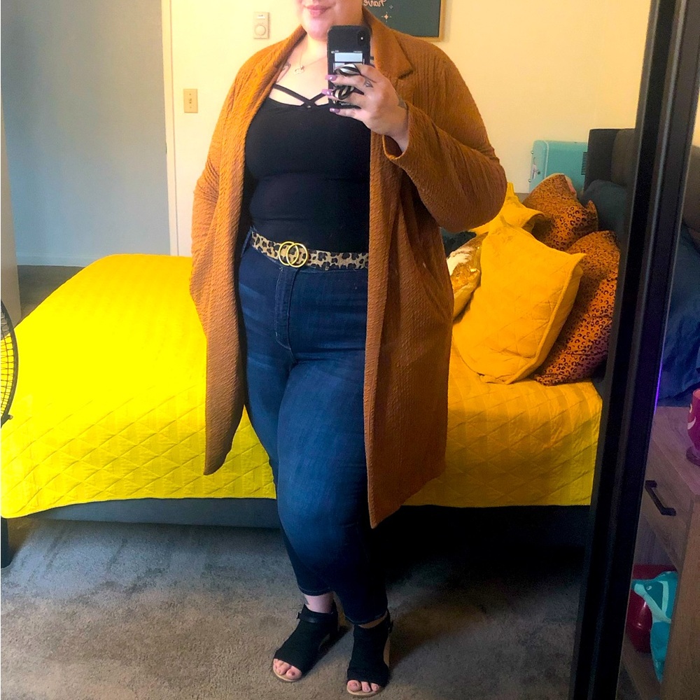 Melloday plus size duster blazer with pockets 2XL burnt orange